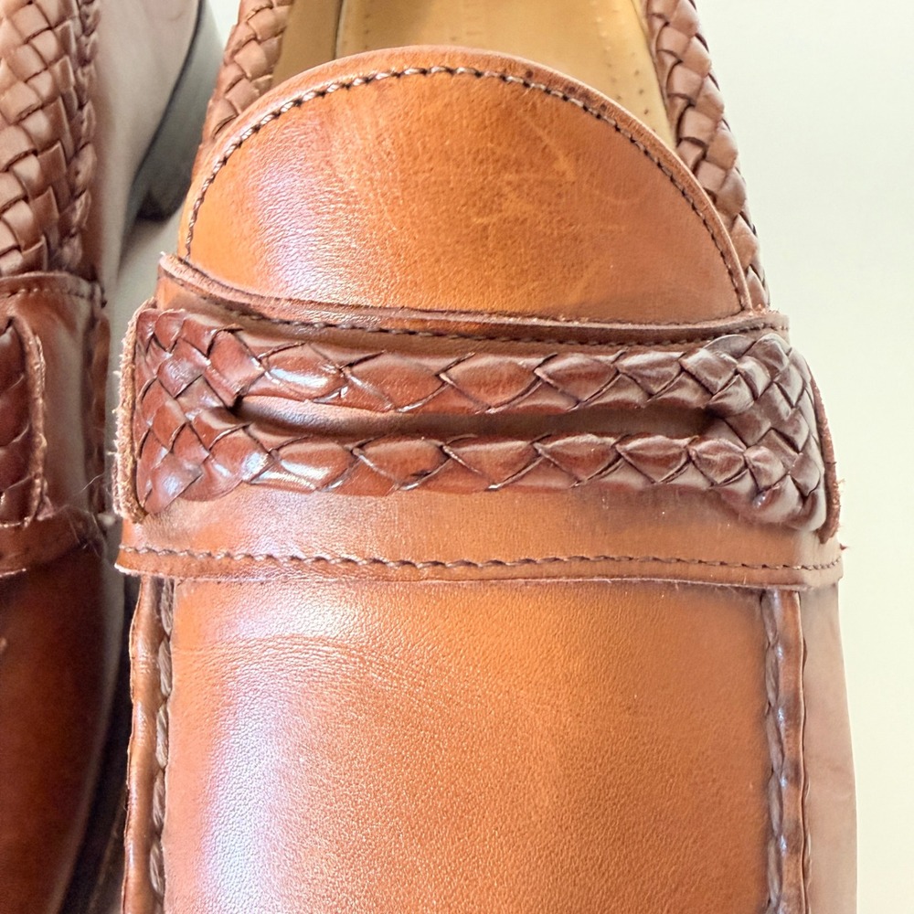 Allen Edmonds Mens Newcomb Brown Leather Braided Penny Loafers 45480 USA 9.5D - Picture 4 of 8